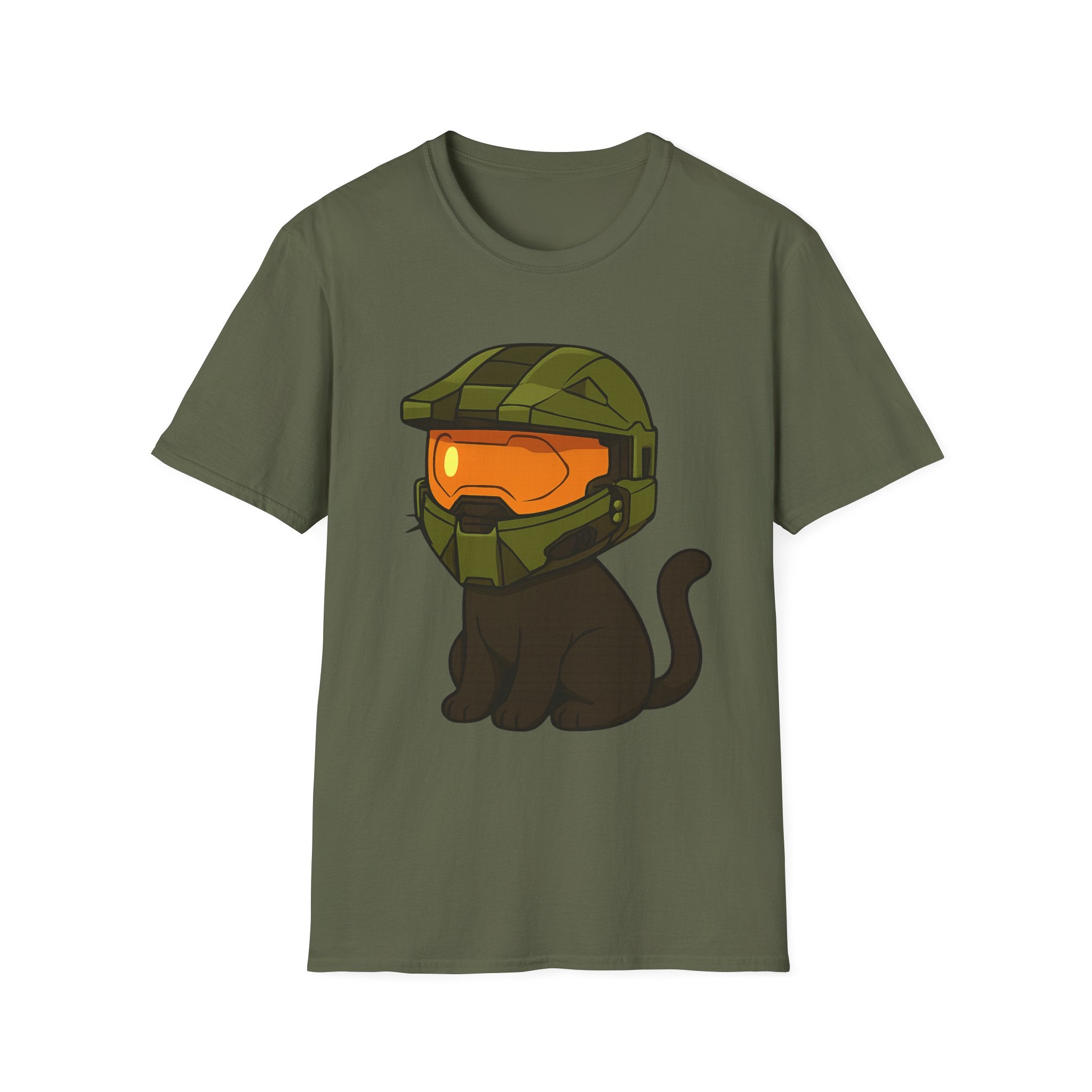 Cute Gamer Cat T‑Shirt | Black Cat Wearing Spartan Helmet Tee