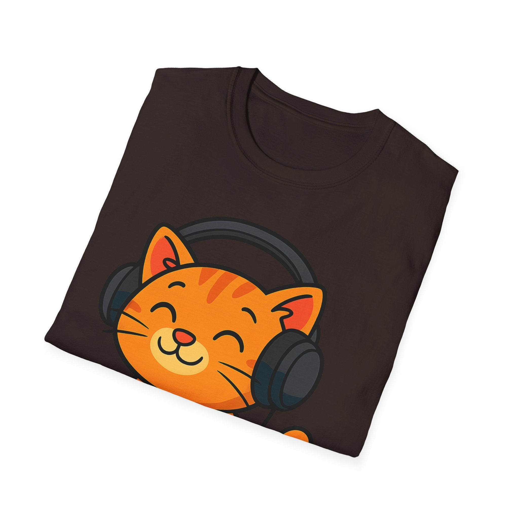 Orange Kitty with Headphones T-Shirt | Cute Cat Music Gamer Tee
