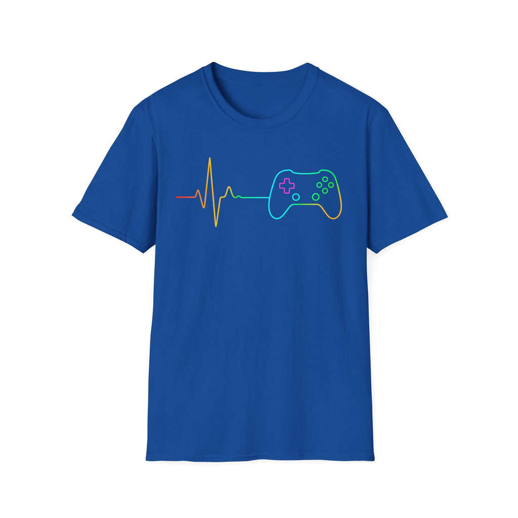 Heartbeat Game Controller T-Shirt | Neon Gaming Pulse Tee