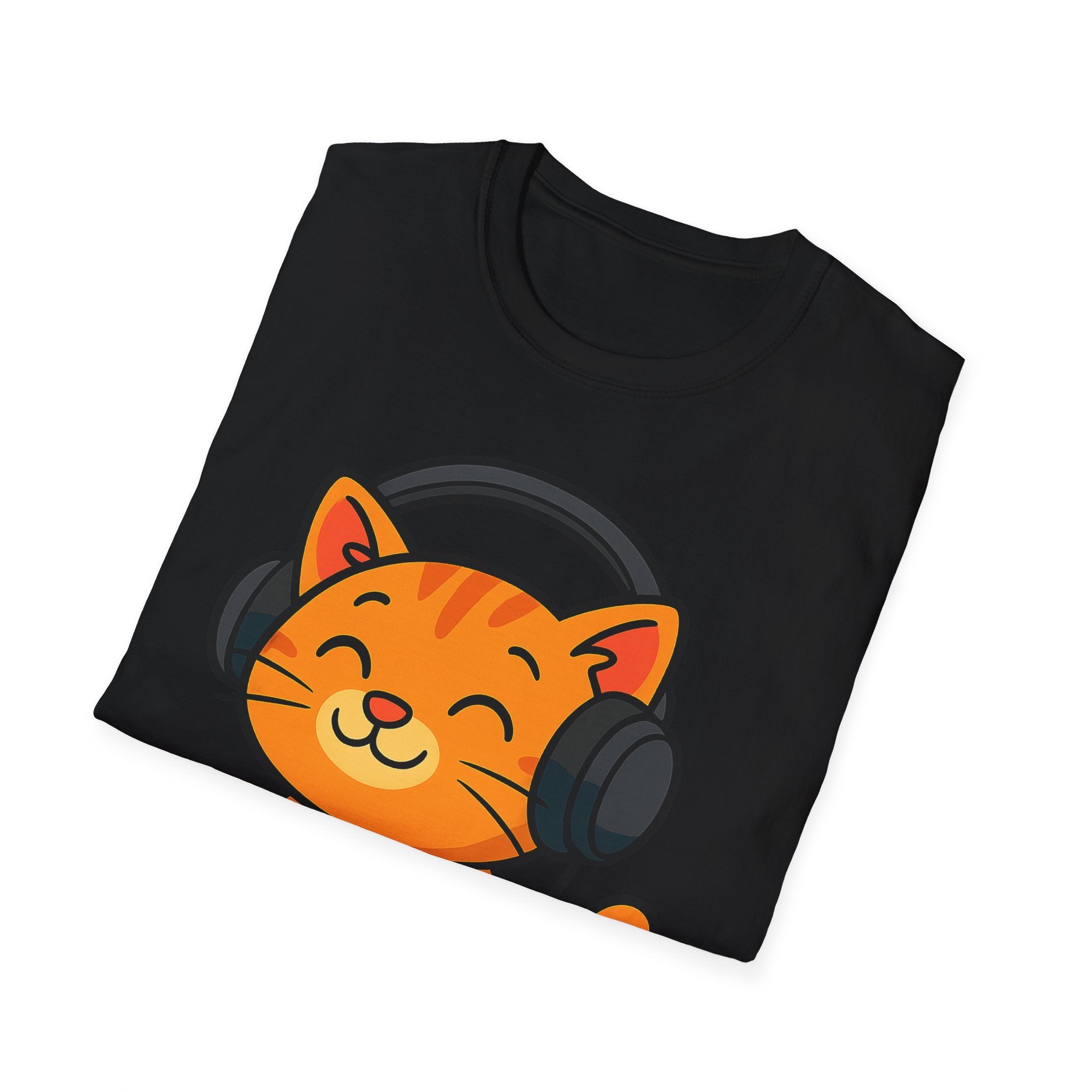 Orange Kitty with Headphones T-Shirt | Cute Cat Music Gamer Tee