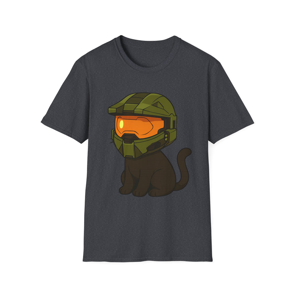 Cute Gamer Cat T‑Shirt | Black Cat Wearing Spartan Helmet Tee