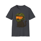 Cute Gamer Cat T‑Shirt | Black Cat Wearing Spartan Helmet Tee