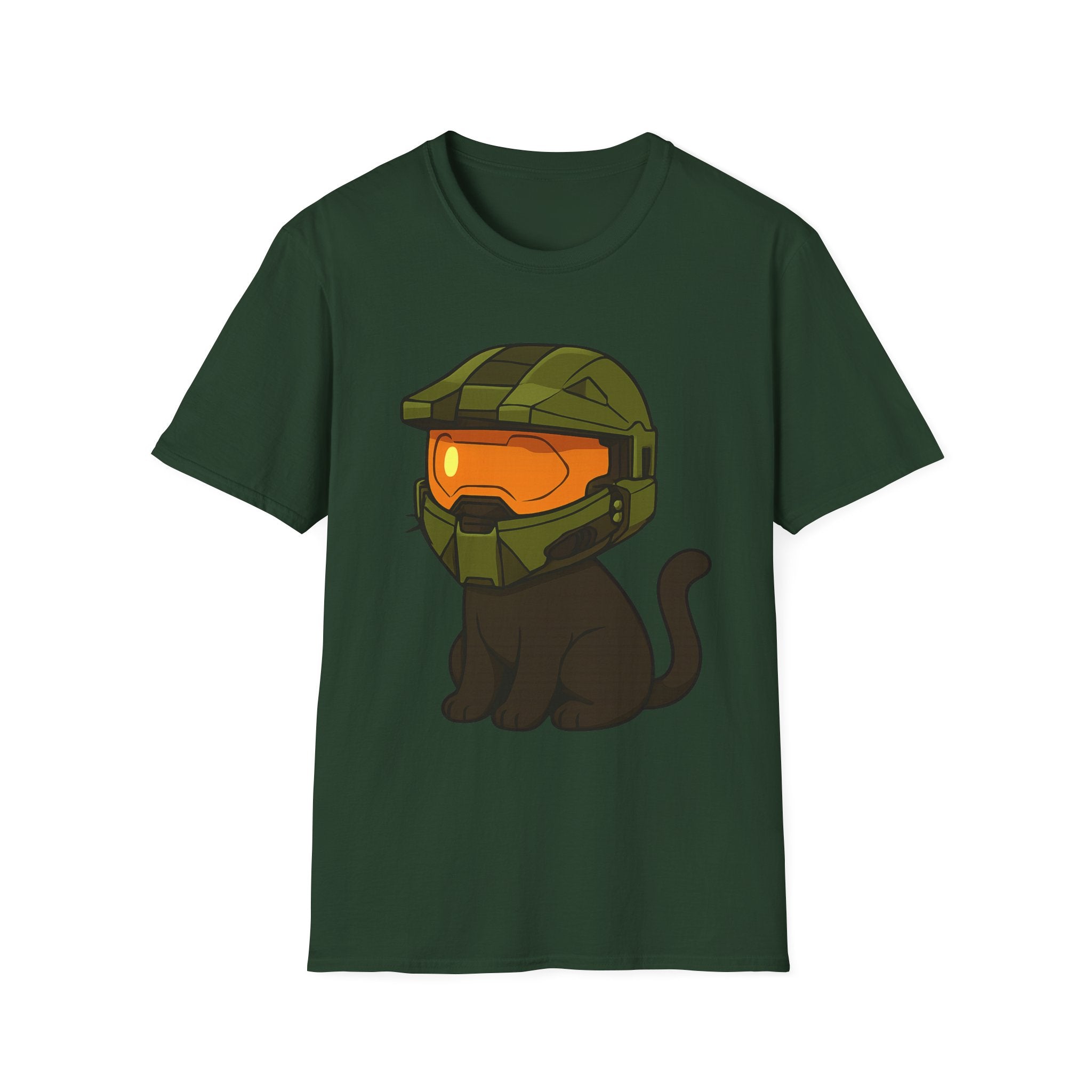 Cute Gamer Cat T‑Shirt | Black Cat Wearing Spartan Helmet Tee