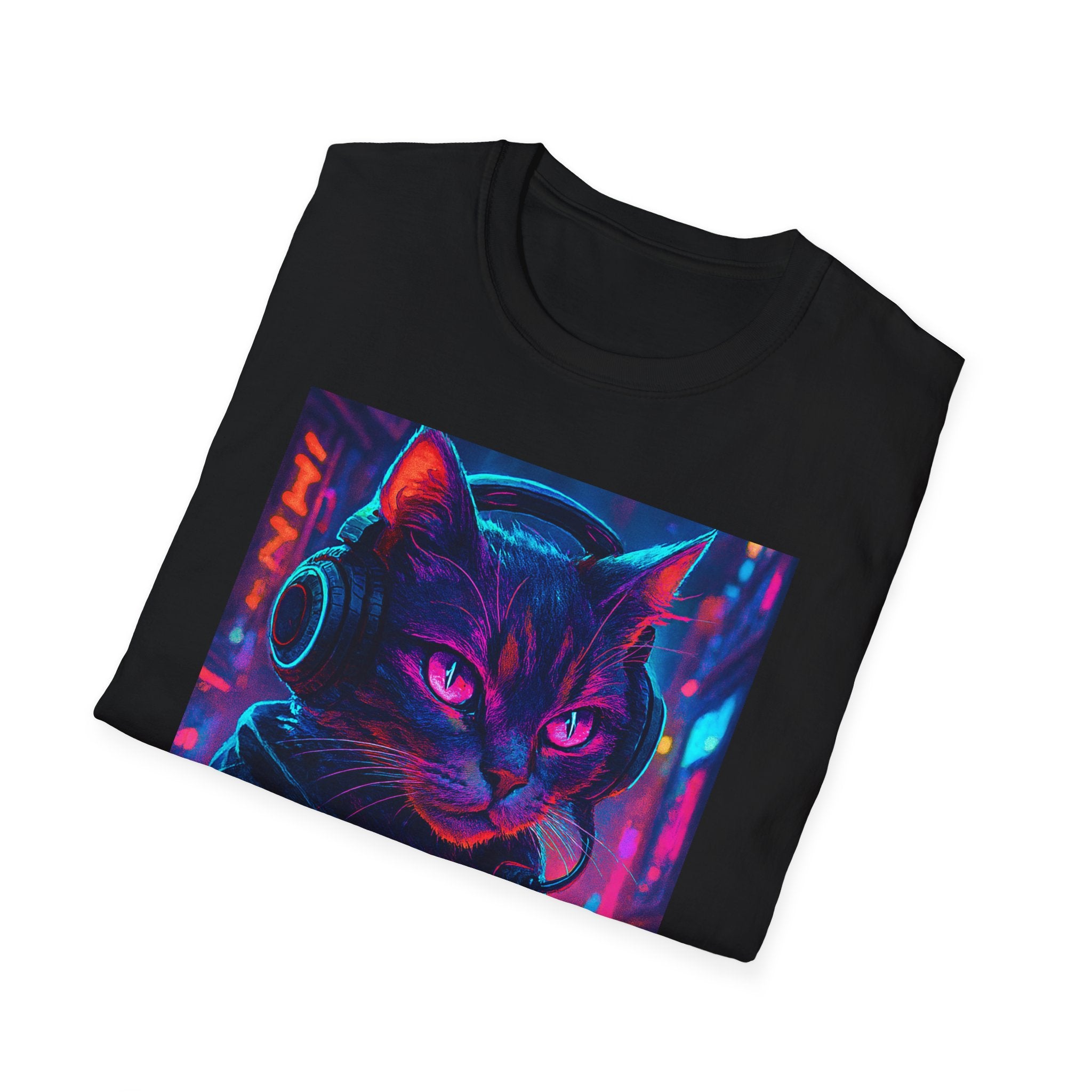 Cyberpunk Cat T-Shirt | Neon Gamer Kitty Graphic Tee