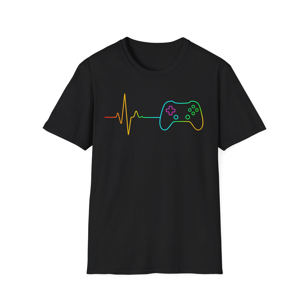 Heartbeat Game Controller T-Shirt | Neon Gaming Pulse Tee