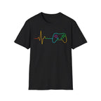 Heartbeat Game Controller T-Shirt | Neon Gaming Pulse Tee