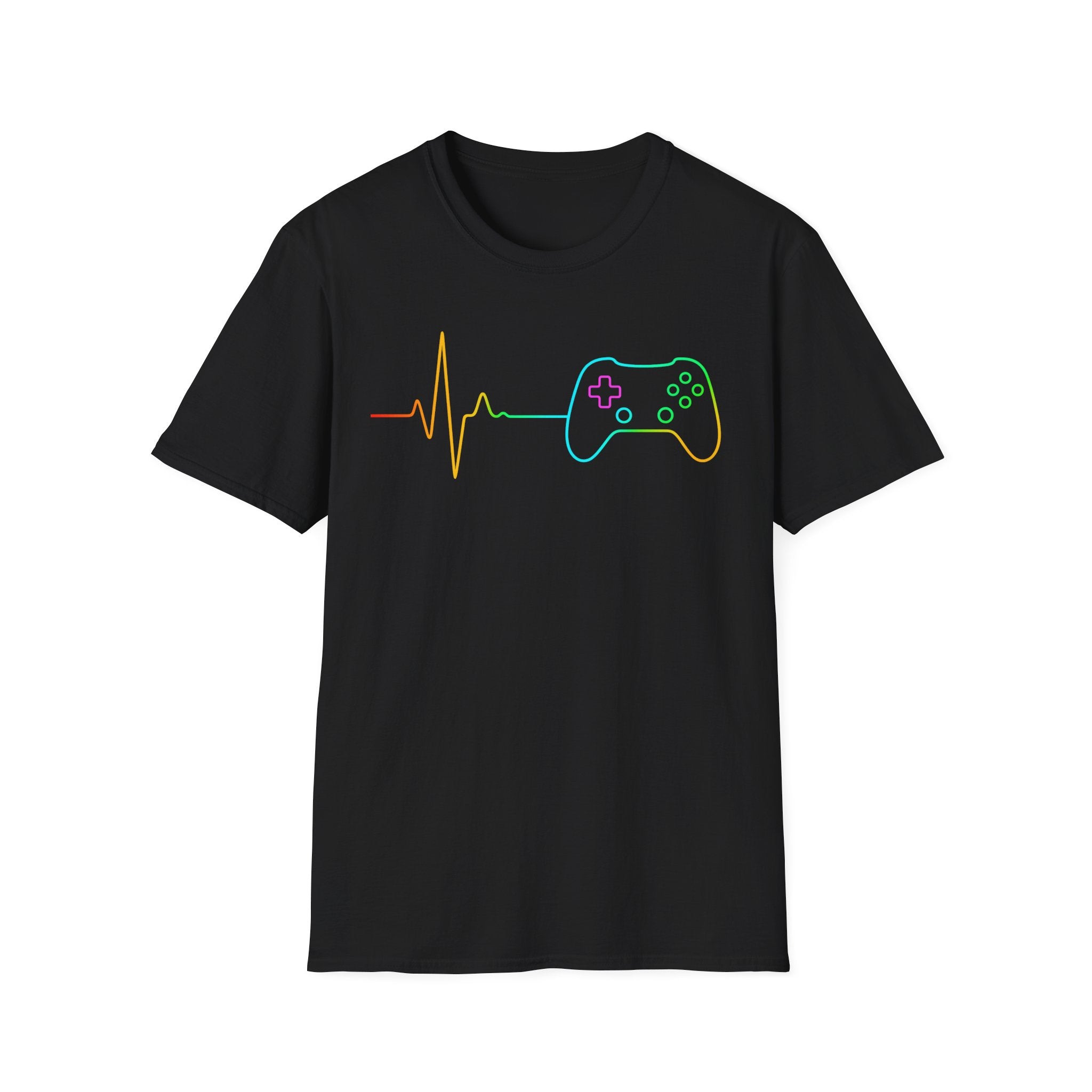 Heartbeat Game Controller T-Shirt | Neon Gaming Pulse Tee