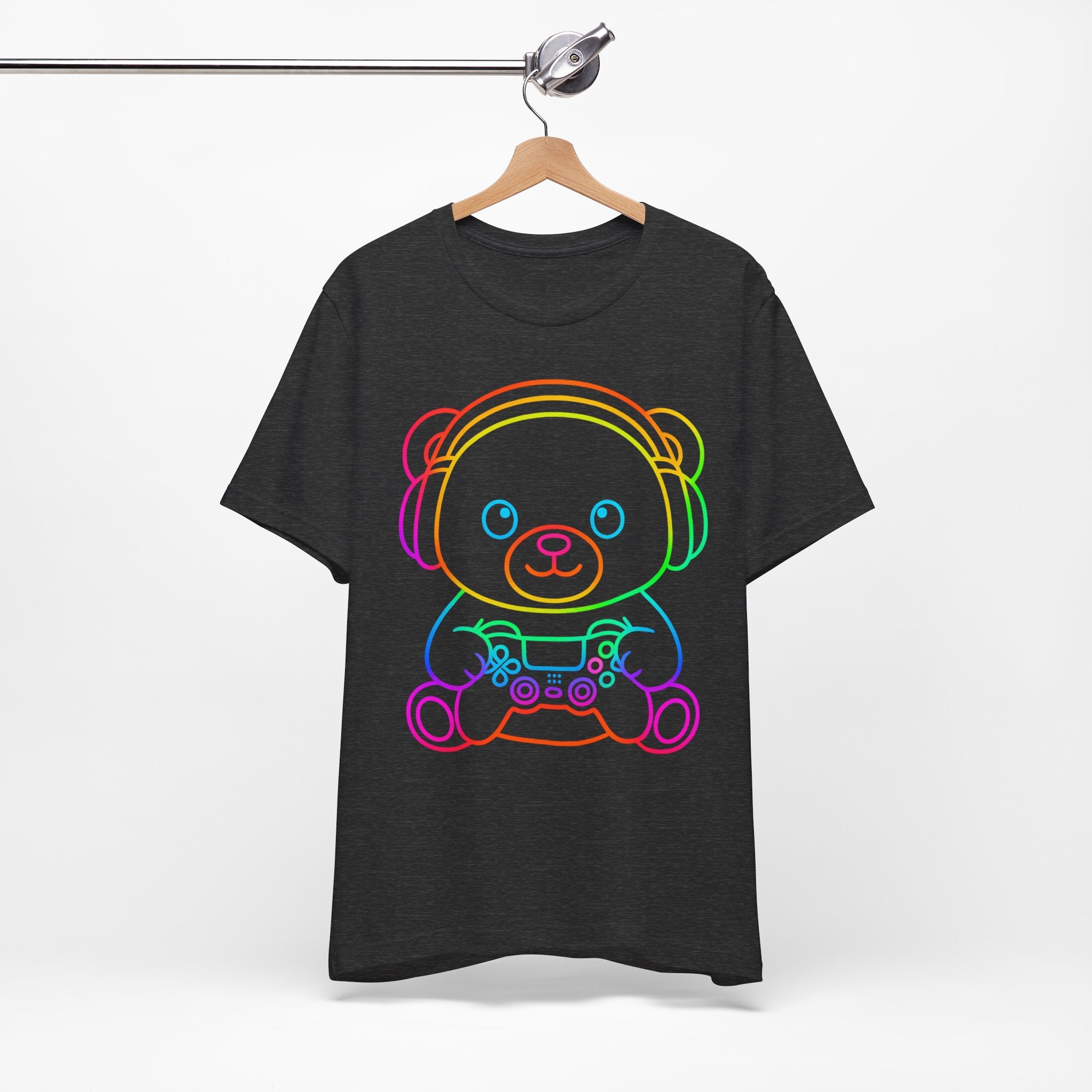 Gaming Bear Graphic Tee — Rainbow Cute Gamer Teddy Shirt