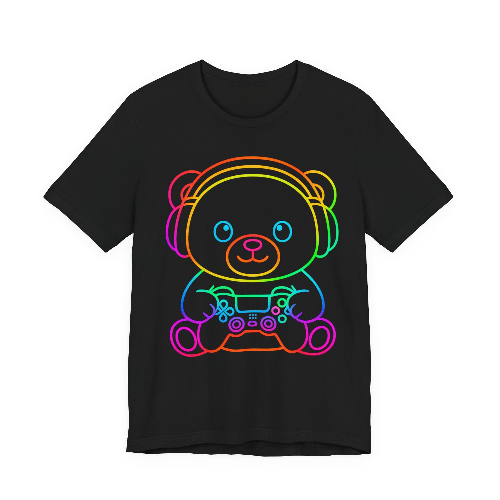 Gaming Bear Graphic Tee — Rainbow Cute Gamer Teddy Shirt