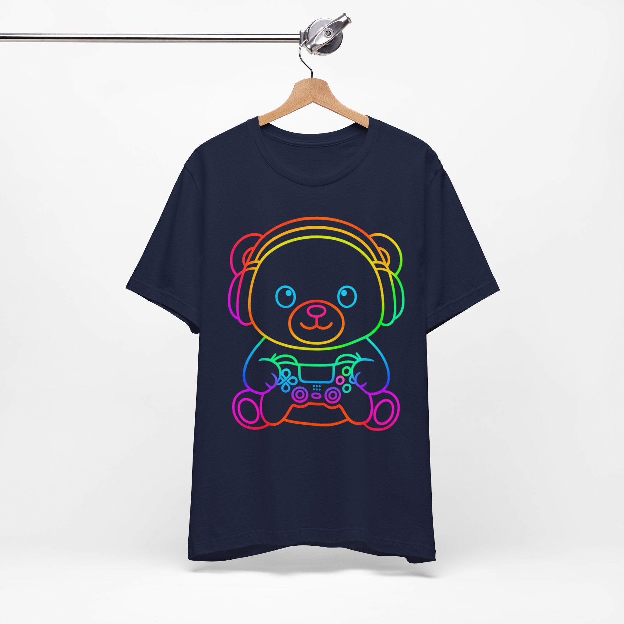 Gaming Bear Graphic Tee — Rainbow Cute Gamer Teddy Shirt