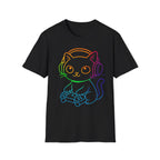 Rainbow Gamer Cat T-Shirt | Cute Kitty with Headphones & Controller