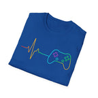 Heartbeat Game Controller T-Shirt | Neon Gaming Pulse Tee