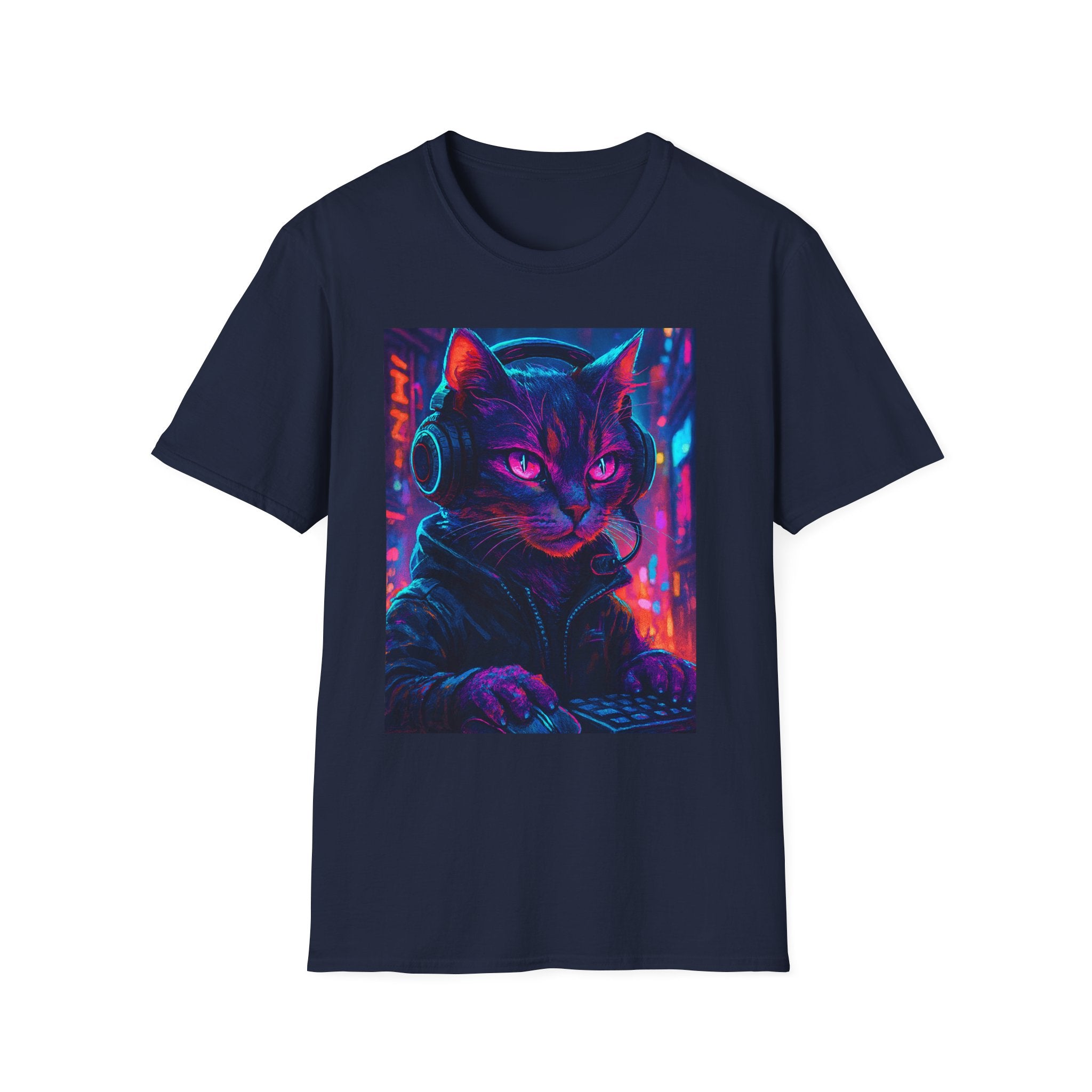 Cyberpunk Cat T-Shirt | Neon Gamer Kitty Graphic Tee