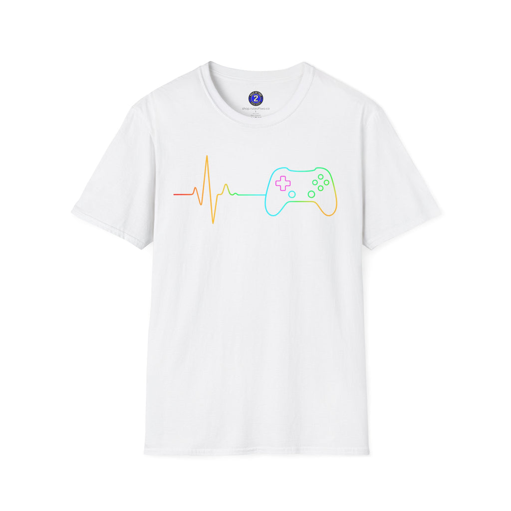 Heartbeat Game Controller T-Shirt | Neon Gaming Pulse Tee