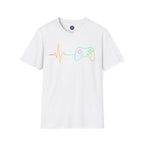 Heartbeat Game Controller T-Shirt | Neon Gaming Pulse Tee
