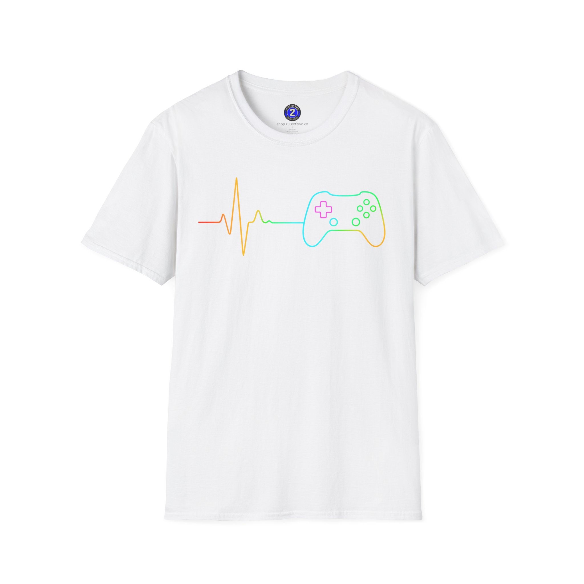 Heartbeat Game Controller T-Shirt | Neon Gaming Pulse Tee