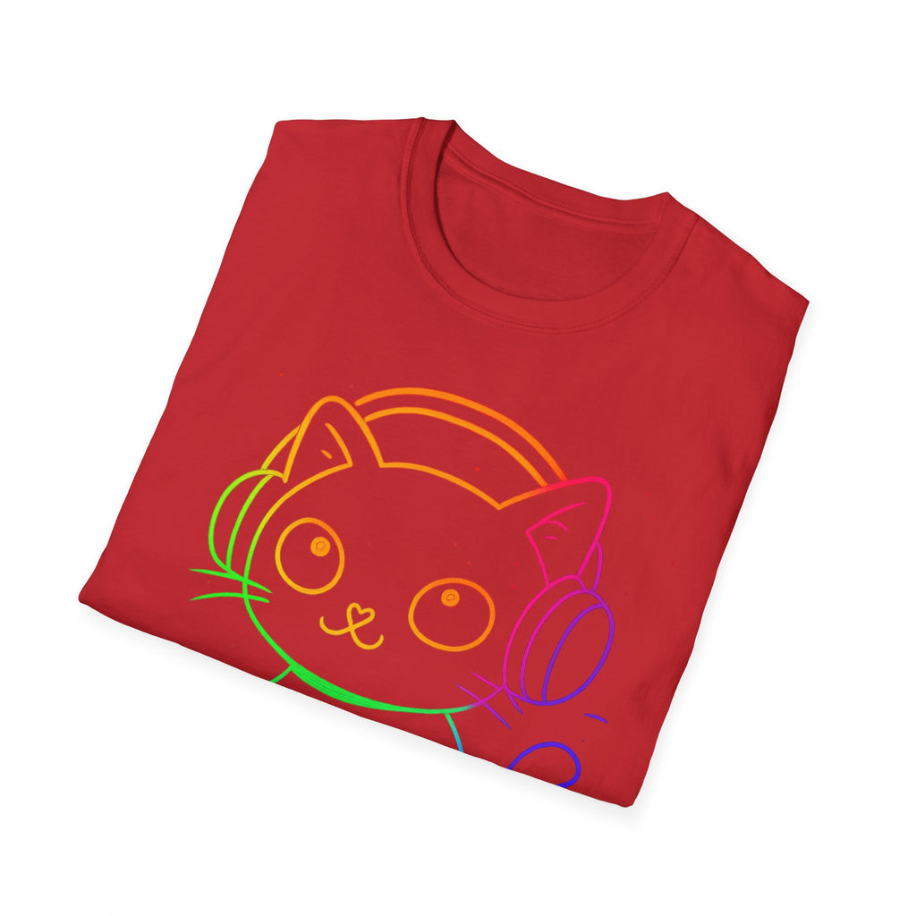 Rainbow Gamer Cat T-Shirt | Cute Kitty with Headphones & Controller