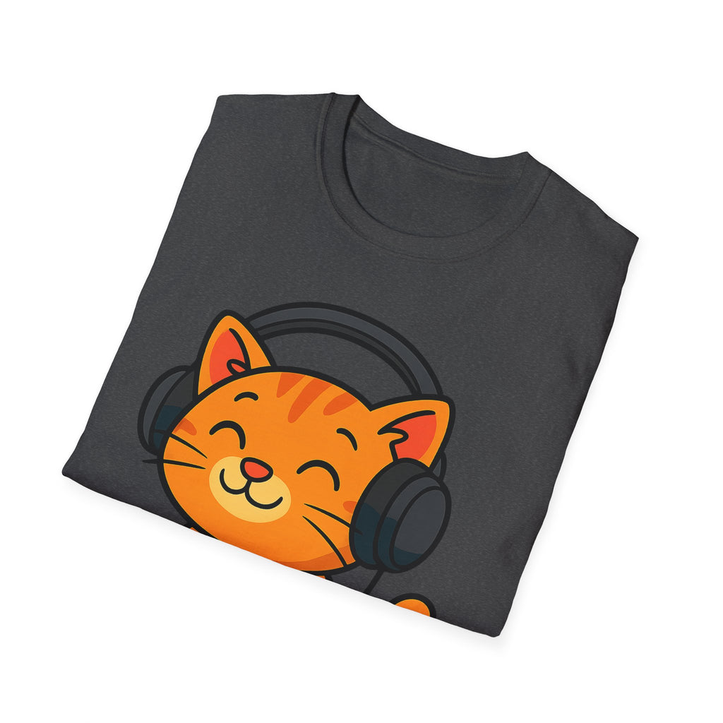 Orange Kitty with Headphones T-Shirt | Cute Cat Music Gamer Tee