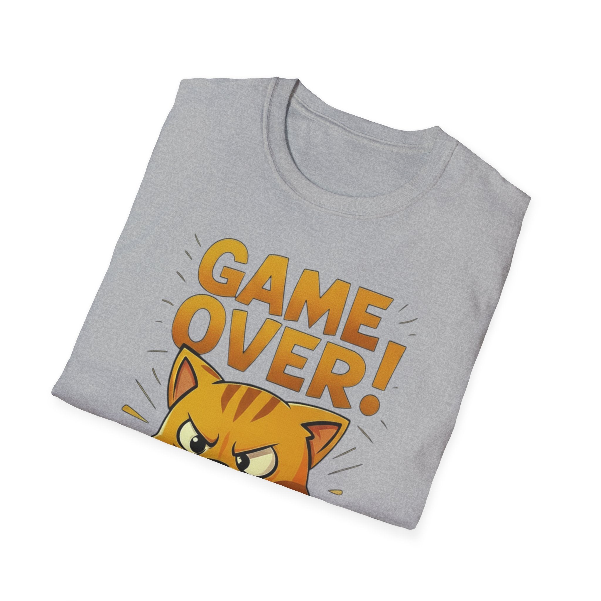 Angry Game Over Gamer Cat T-Shirt | Retro Gaming Graphic