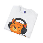 Orange Kitty with Headphones T-Shirt | Cute Cat Music Gamer Tee