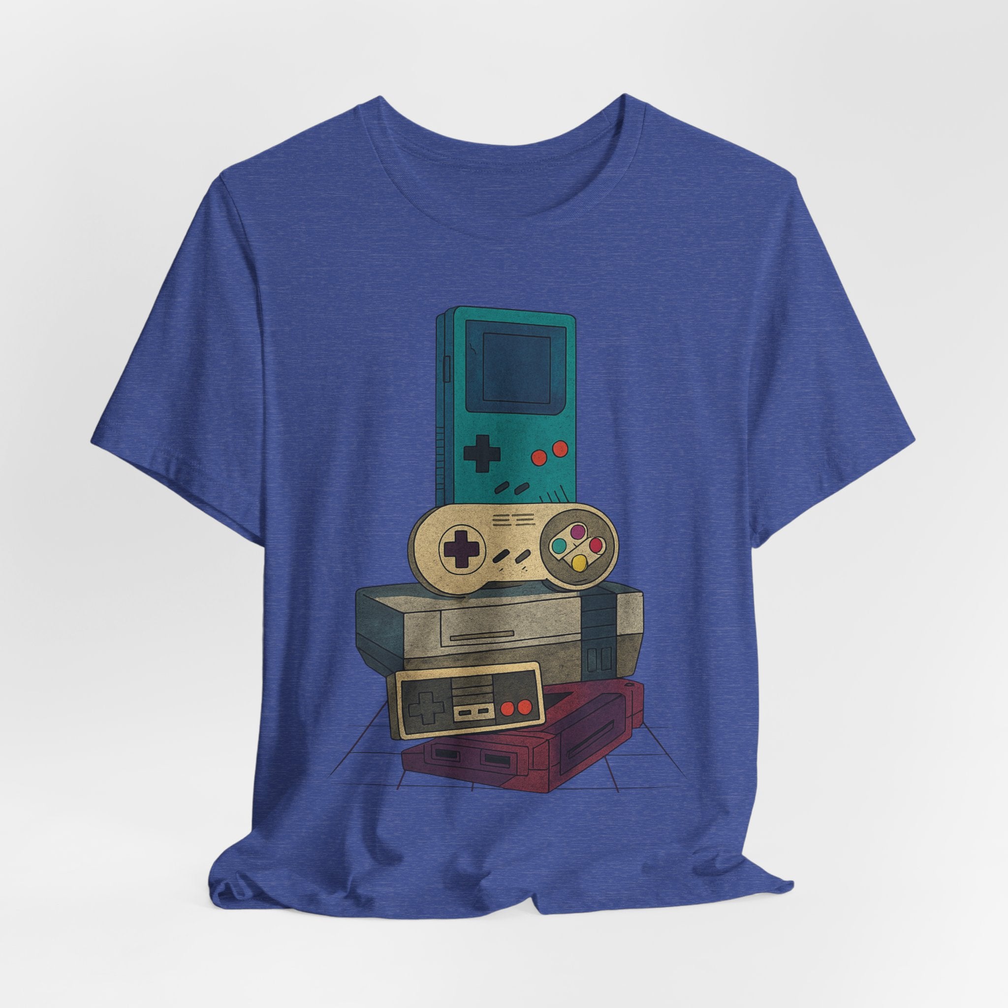 Retro Gaming Stack T-Shirt — Vintage Handheld & Console Graphic Tee