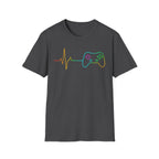 Heartbeat Game Controller T-Shirt | Neon Gaming Pulse Tee