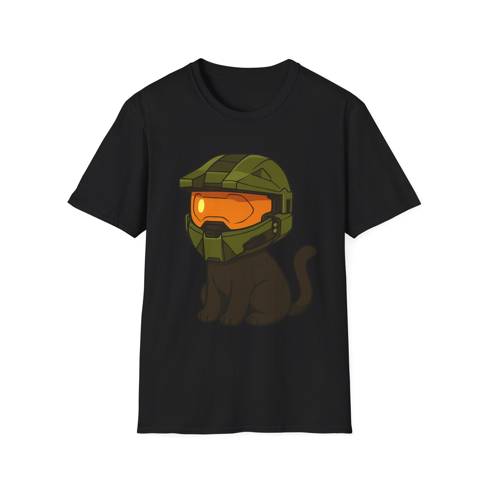 Cute Gamer Cat T‑Shirt | Black Cat Wearing Spartan Helmet Tee