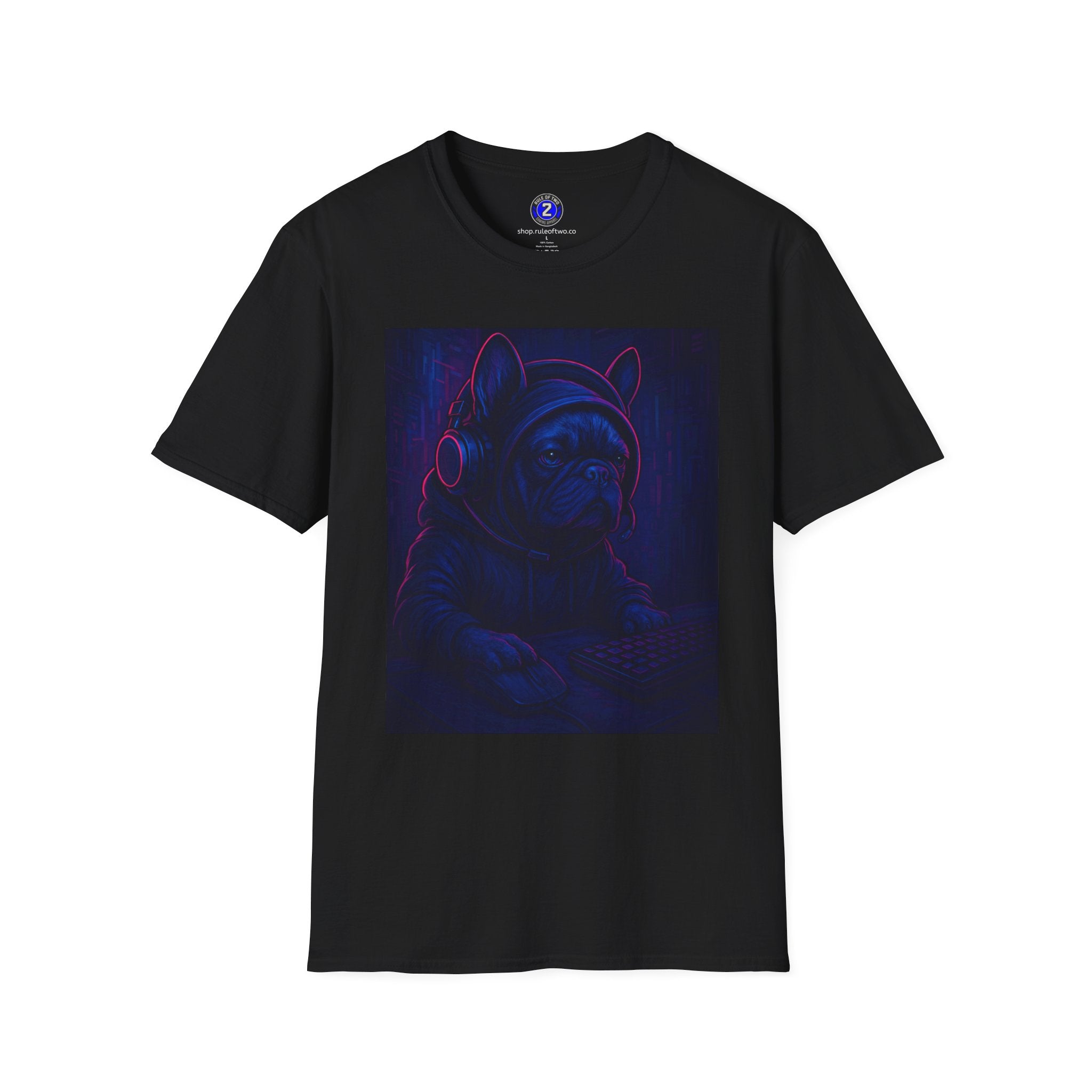 Neon Gaming Frenchie T-Shirt | Retro Cyberpunk Frenchie Headphones Tee