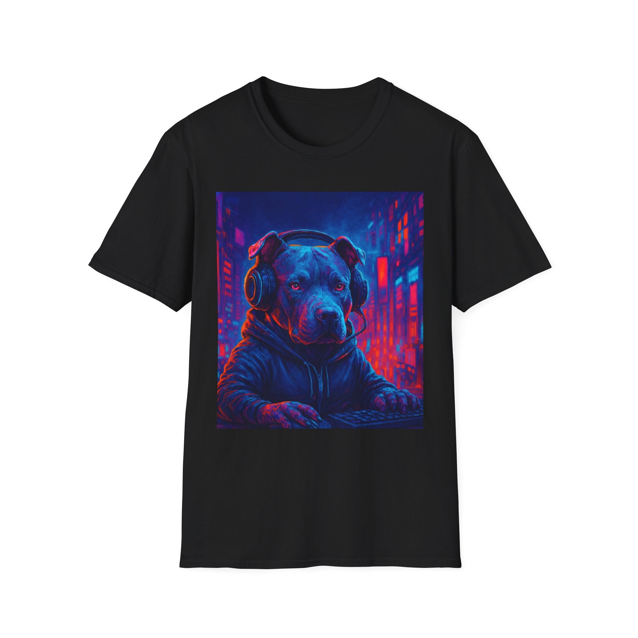 Cyberpunk Pitbull T-Shirt | Neon Gamer Dog Tee