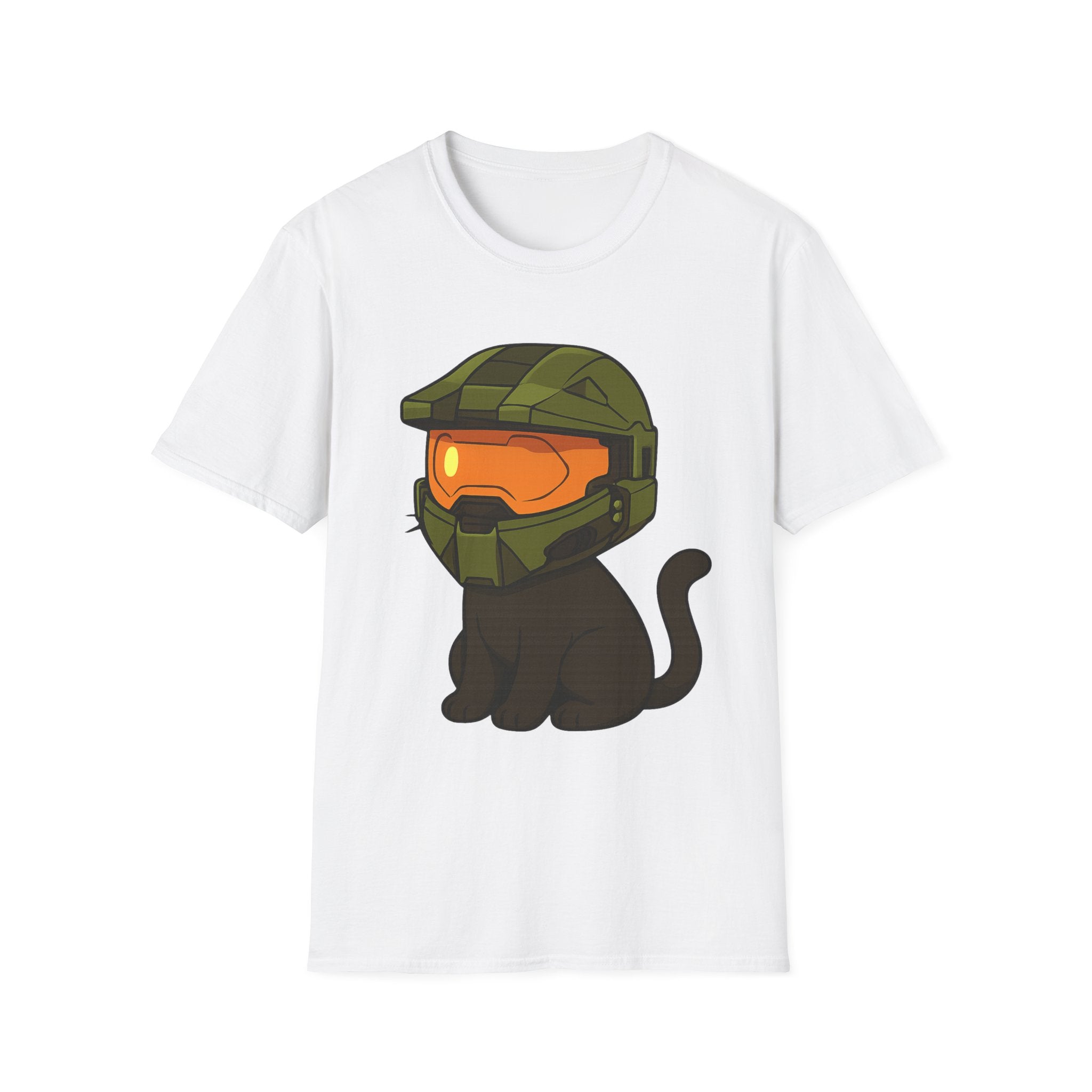 Cute Gamer Cat T‑Shirt | Black Cat Wearing Spartan Helmet Tee