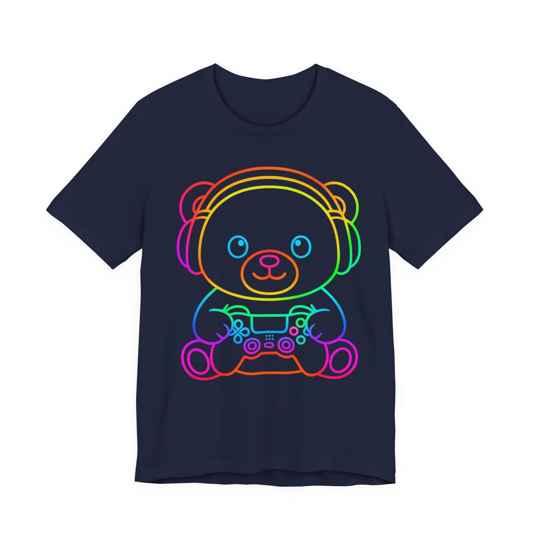 Gaming Bear Graphic Tee — Rainbow Cute Gamer Teddy Shirt