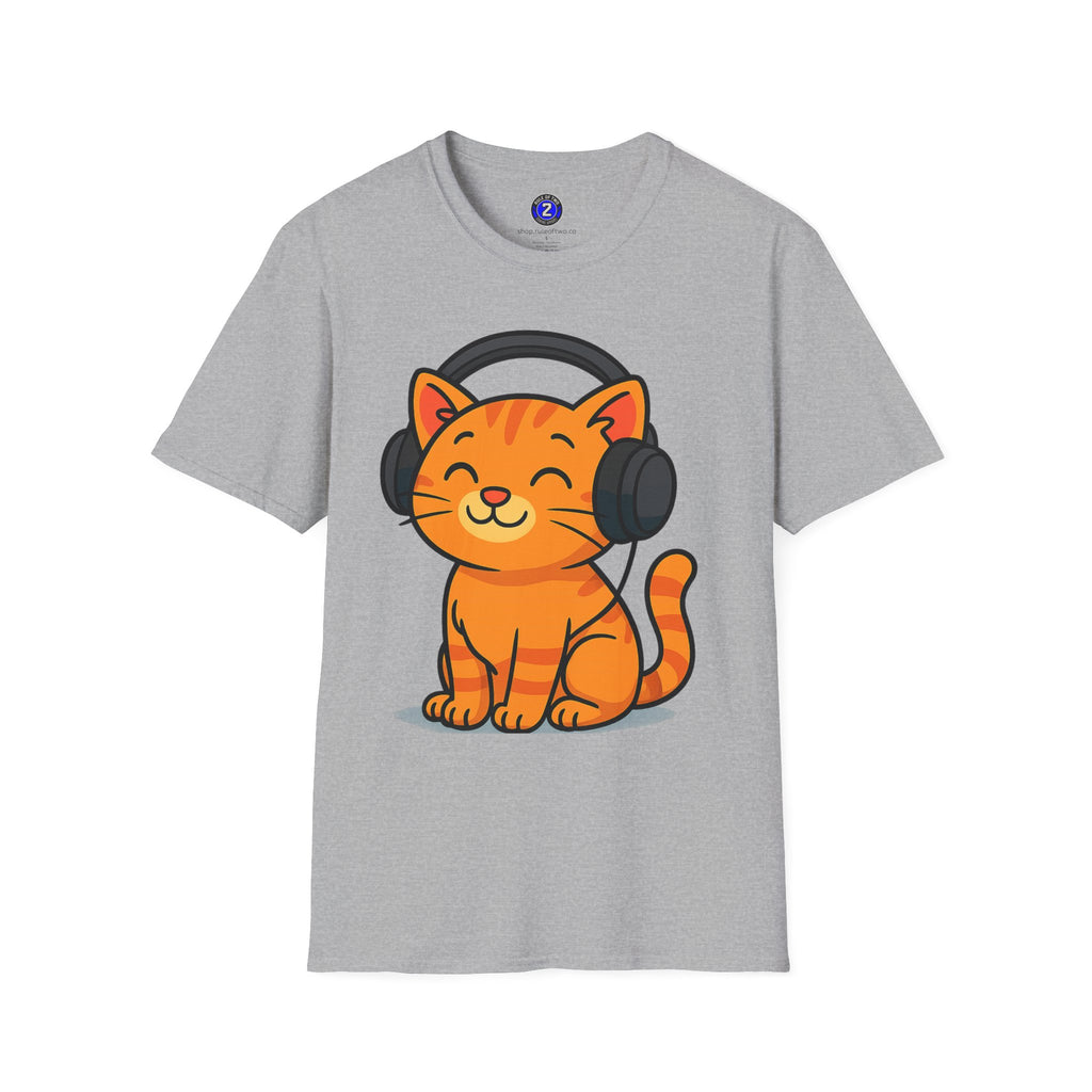 Orange Kitty with Headphones T-Shirt | Cute Cat Music Gamer Tee
