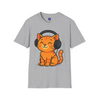 Orange Kitty with Headphones T-Shirt | Cute Cat Music Gamer Tee
