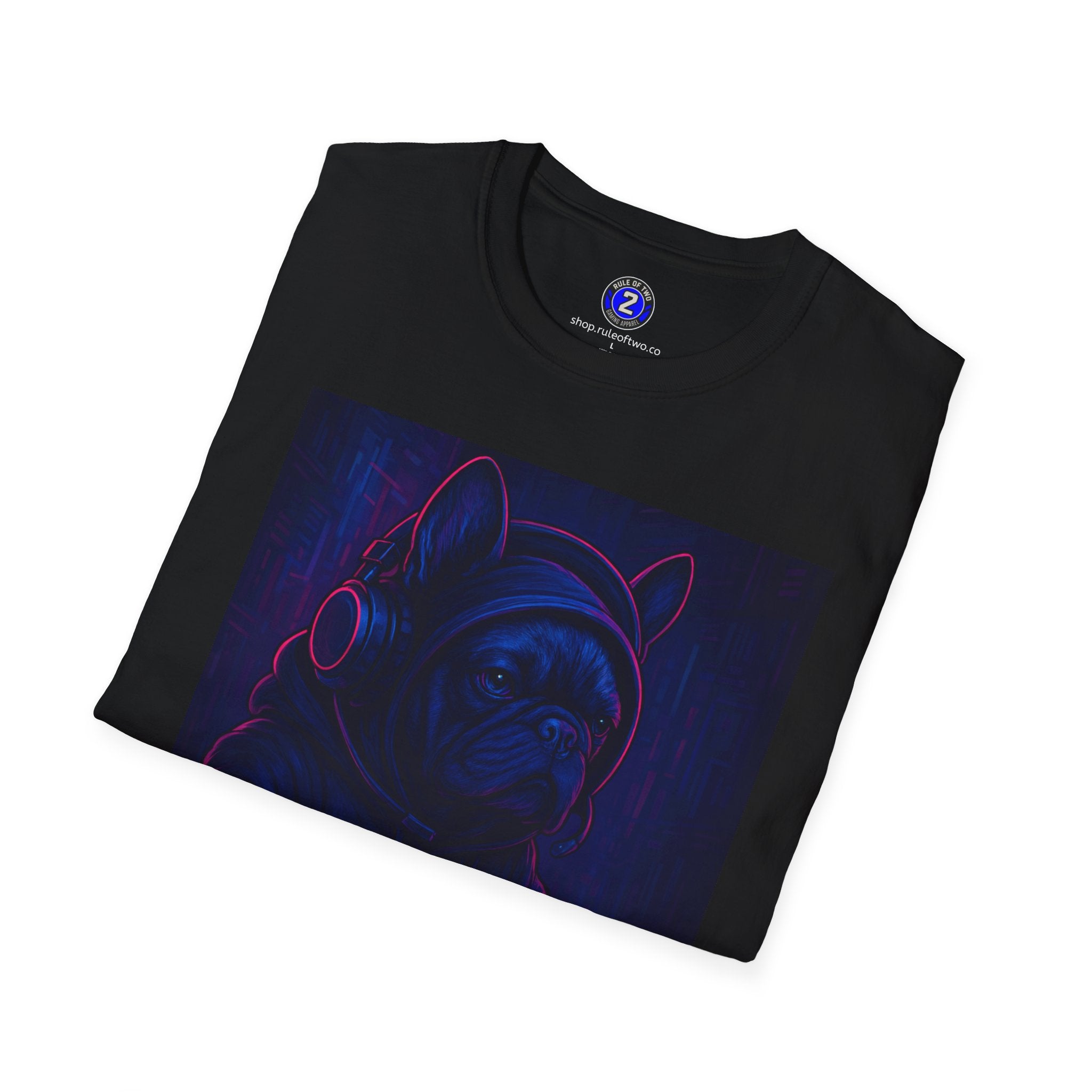 Neon Gaming Frenchie T-Shirt | Retro Cyberpunk Frenchie Headphones Tee
