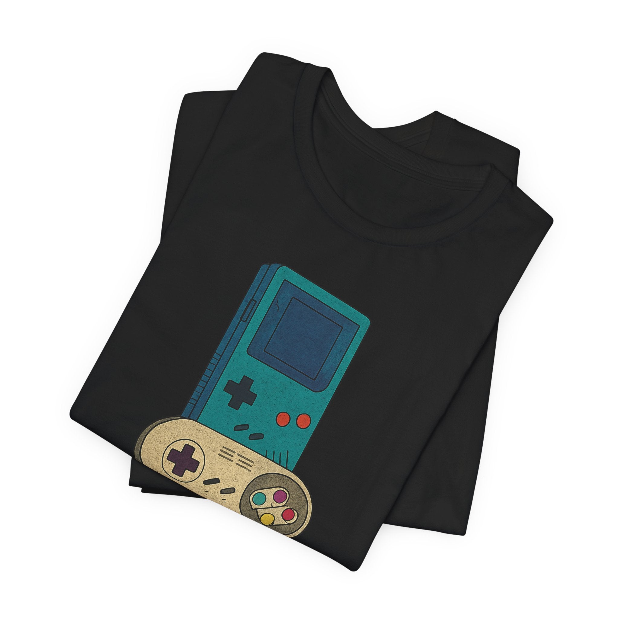 Retro Gaming Stack T-Shirt — Vintage Handheld & Console Graphic Tee