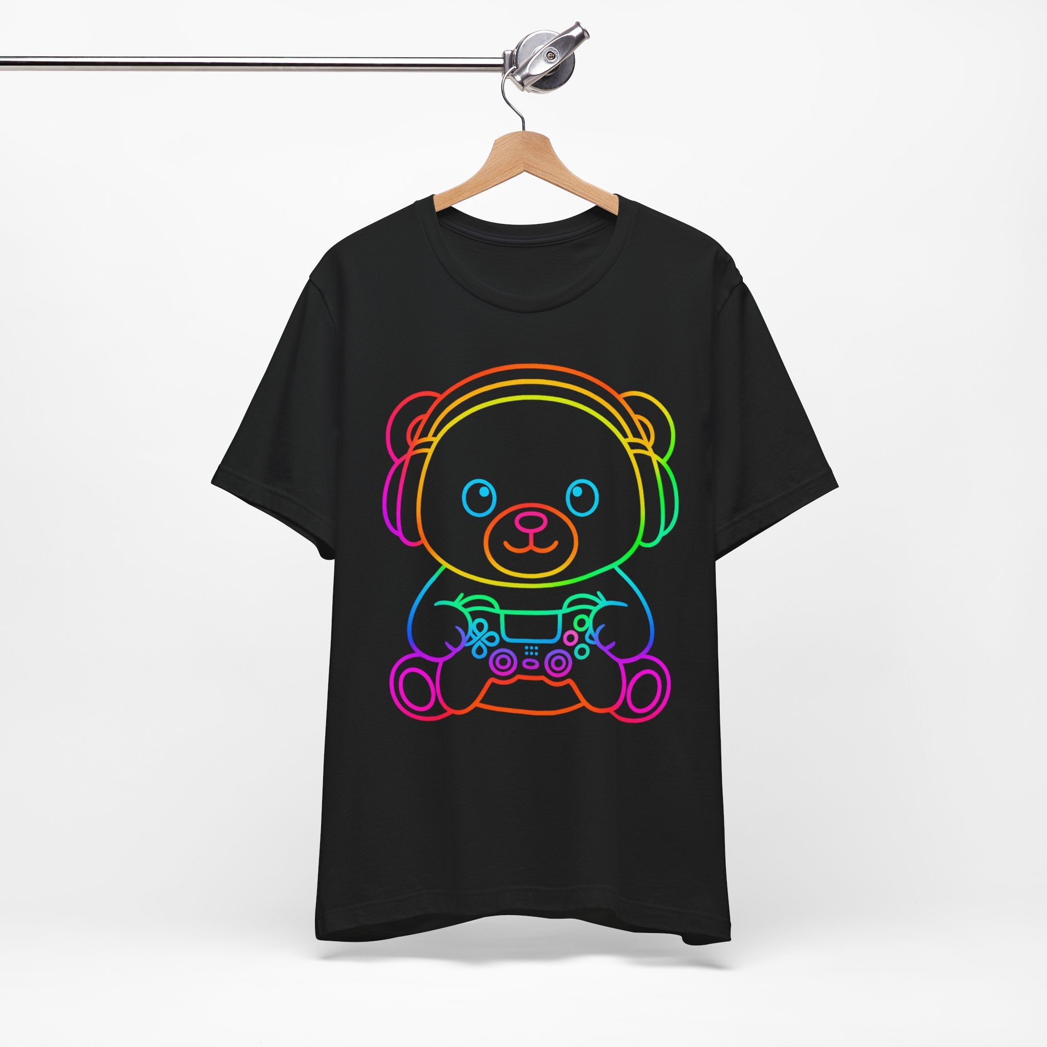 Gaming Bear Graphic Tee — Rainbow Cute Gamer Teddy Shirt