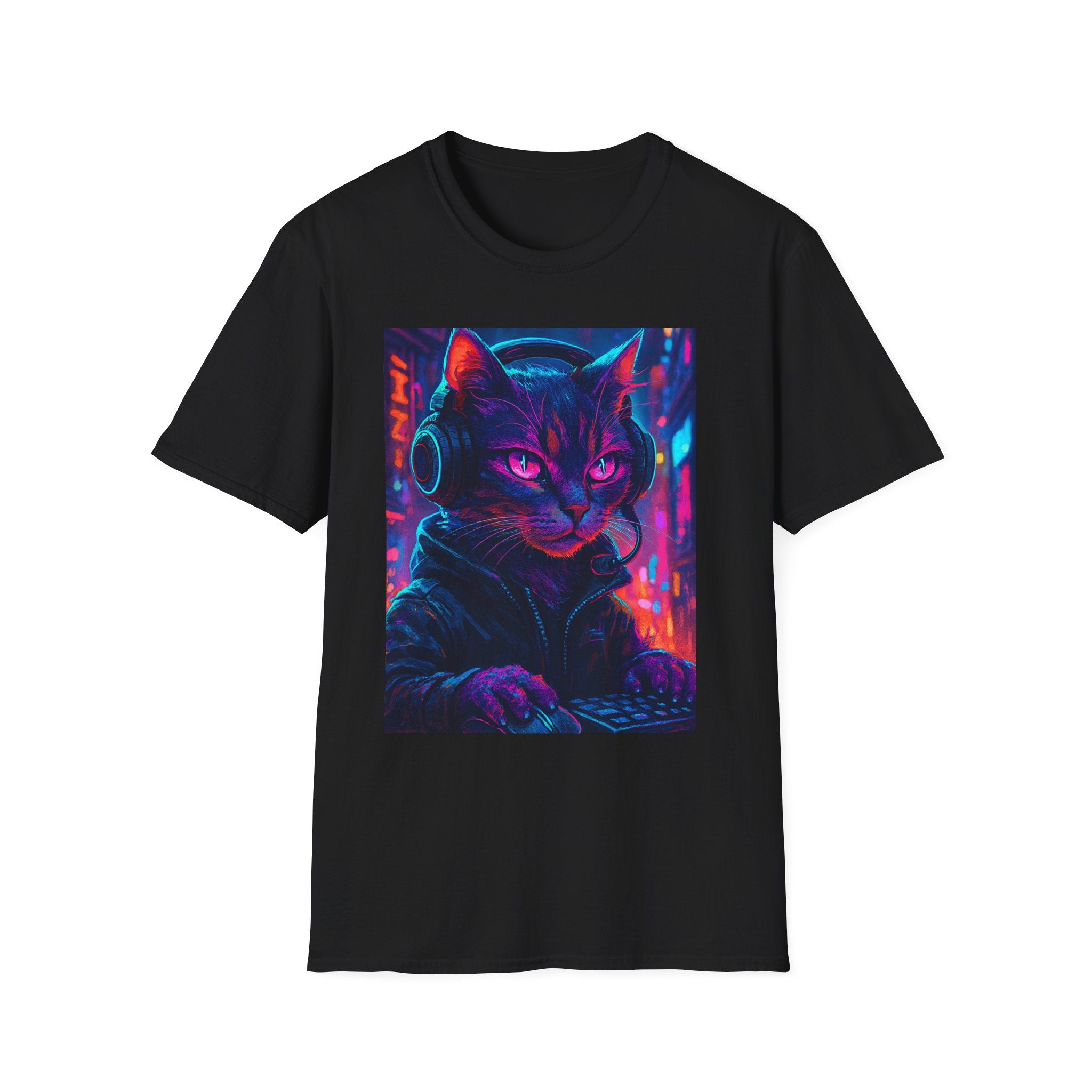Cyberpunk Cat T-Shirt | Neon Gamer Kitty Graphic Tee
