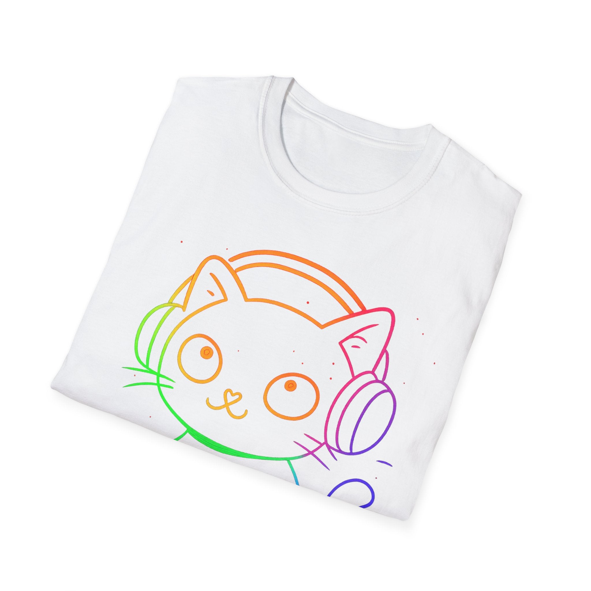 Rainbow Gamer Cat T-Shirt | Cute Kitty with Headphones & Controller